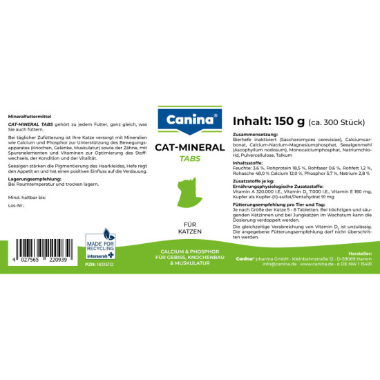 Вітамінно-мінеральний комплекс Canina Cat-Mineral Tabs для котів 150 г 300 табл.