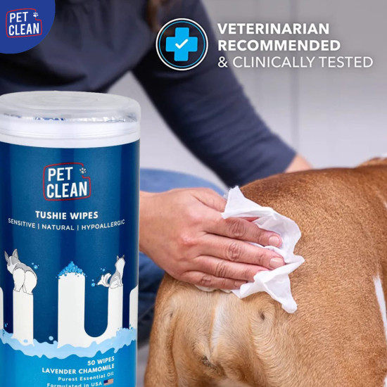 Серветки вологі Pet Clean PET TUSHIE WIPES гіпоалергенні для домашніх тварин   з ароматом Алое Вера 50шт