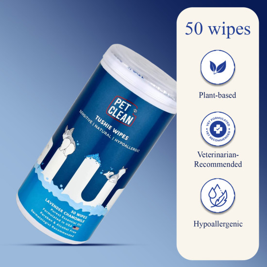 Серветки вологі Pet Clean PET TUSHIE WIPES гіпоалергенні для домашніх тварин   з ароматом Алое Вера 50шт