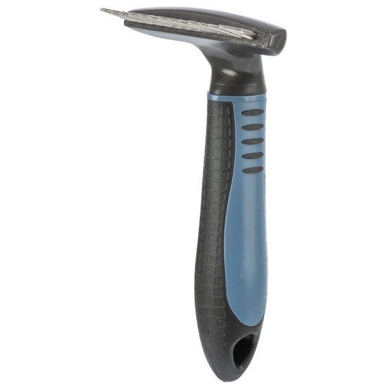 Гребінець-граблі Trixie для довгошерстих собак однорядна з довгим обертовим зубом металева з пластиковою ручкою 7х14 см