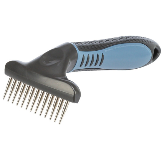 Гребінець-граблі Trixie для довгошерстих собак однорядна з довгим обертовим зубом металева з пластиковою ручкою 7х14 см