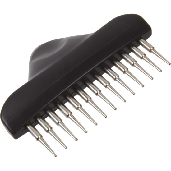 Гребінець-граблі Trixie для довгошерстих собак однорядна з довгим обертовим зубом металева з пластиковою ручкою 7х14 см