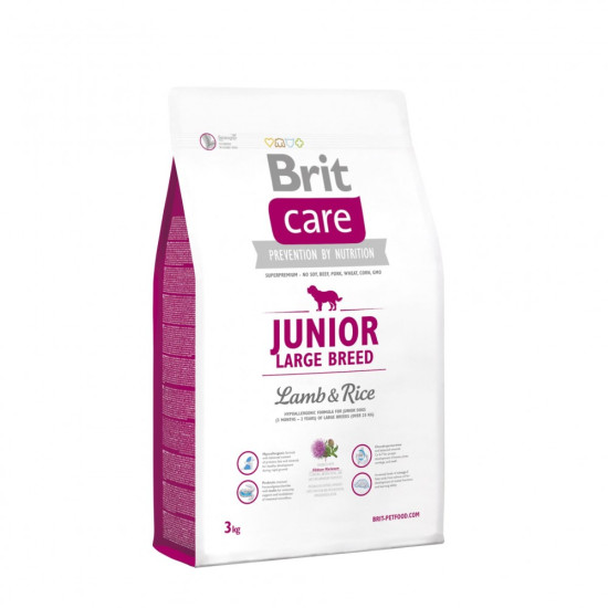Корм сухий Brit Care Dog Junior Large Breed Lamb and Rice для цуценят та молодих собак великих порід від 25 кг з ягням та ри