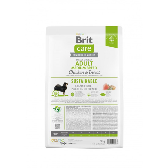 Корм сухий Brit Care Dog Sustainable Adult Medium Breed для дорослих собак середніх порід з куркою та комахами 3 кг