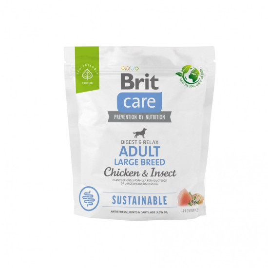Корм сухий Brit Care Dog Sustainable Adult Large Breed для дорослих собак великих порід з куркою та комахами 1 кг