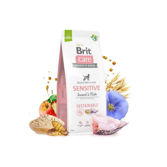 Корм сухий Brit Care Dog Sustainable Sensitive для собак з чутливим травленням з рибою та комахами 12 кг