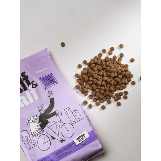 Корм сухий HalfHalf для дорослих собак середніх порід із яловичиною 12 кг