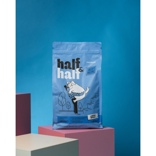 Корм сухий HalfHalf для дорослих собак великих порід із яловичиною 2 кг