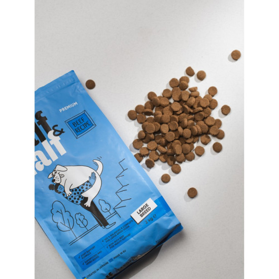 Корм сухий HalfHalf для дорослих собак великих порід із яловичиною 12 кг