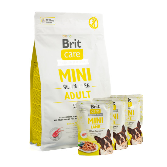 НАБІР Корм сухий Brit Care Mini GF Adult Lamb д/собак малих порід ягня 2 кг +3 паучи 85 г