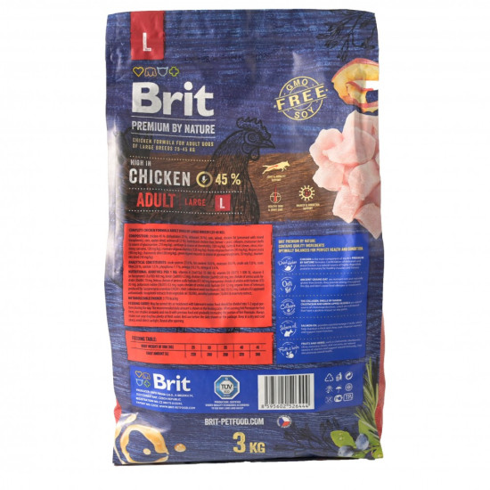 Корм сухий Brit Premium Dog Adult L для дорослих собак великих порід вагою 25-45 кг з куркою 3 кг