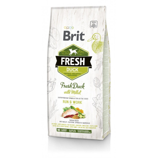 Корм сухий Brit Fresh Duck/Millet Active Run and Work для дорослих активних собак з качкою та пшоном 12 кг