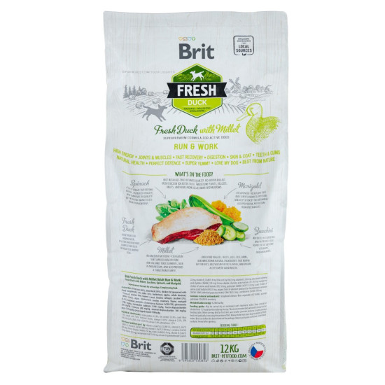 Корм сухий Brit Fresh Duck/Millet Active Run and Work для дорослих активних собак з качкою та пшоном 12 кг