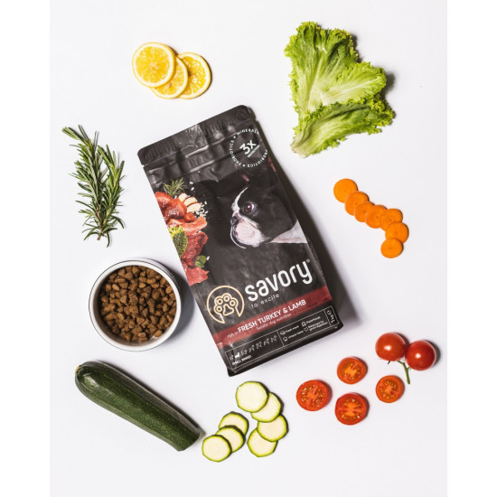 Корм сухий Savory Small Breed rich in Fresh Turkey and Lamb для дорослих собак малих порід до 10 кг зі свіжим ягням та індич