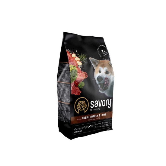 Корм сухий Savory Large Breeds rich in Fresh Turkey and Lamb для дорослих собак великих порід від 25 кг зі свіжим ягням та і