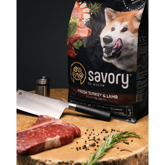 Корм сухий Savory Large Breeds rich in Fresh Turkey and Lamb для дорослих собак великих порід від 25 кг зі свіжим ягням та і
