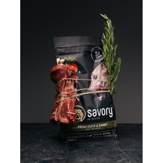 Корм сухий Savory Adult All Breeds rich in Fresh Duck and Rabbit для собак усіх порід зі свіжою качкою та кроликом 1 кг