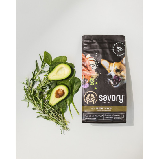 Корм сухий Savory All Breed Sterilised rich in Fresh Turkey для стерилізованих собак усіх порід зі свіжою індичкою 12 кг