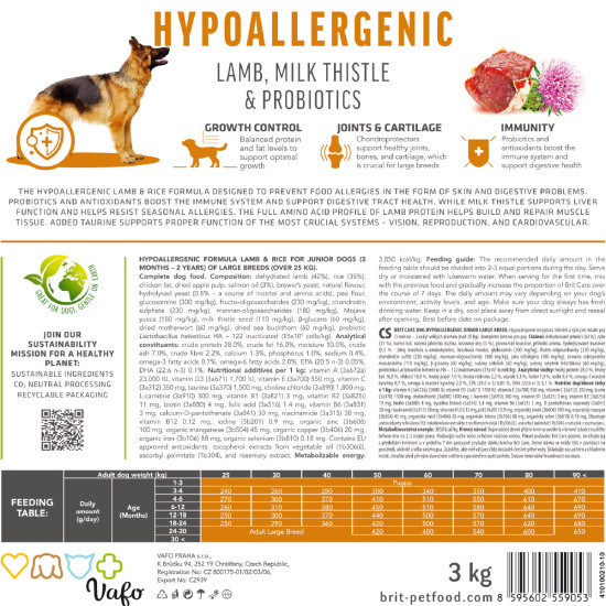 Корм сухий Brit Care Dog Hypoallergenic Junior Large Breed для молодих собах великих порід гіпоалергенний з ягням 3 кг