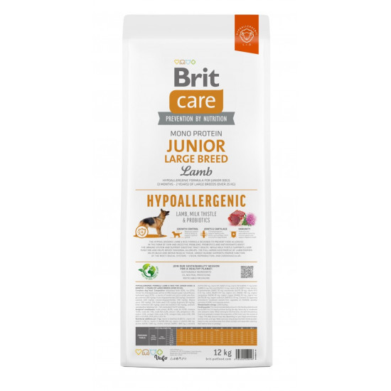 Корм сухий Brit Care Dog Hypoallergenic Junior Large Breed для молодих собак великих порід гіпоалергенний з ягням 12 кг