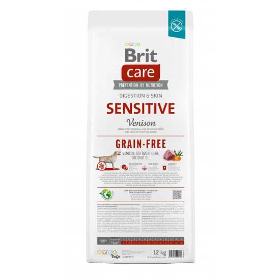 Корм сухий Brit Care Dog Grain-free Sensitive для собак з чутливим травленням беззерновий з олениною 12 кг