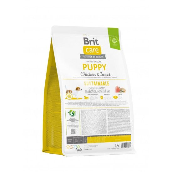 Корм сухий Brit Care Dog Sustainable Puppy для цуценят з куркою та комахами 3 кг