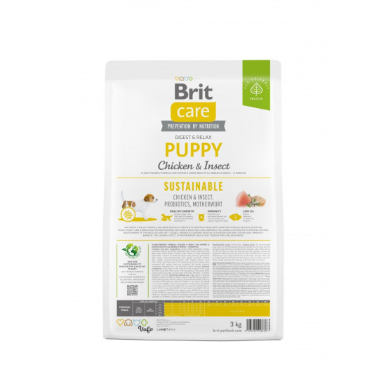 Корм сухий Brit Care Dog Sustainable Puppy для цуценят з куркою та комахами 3 кг