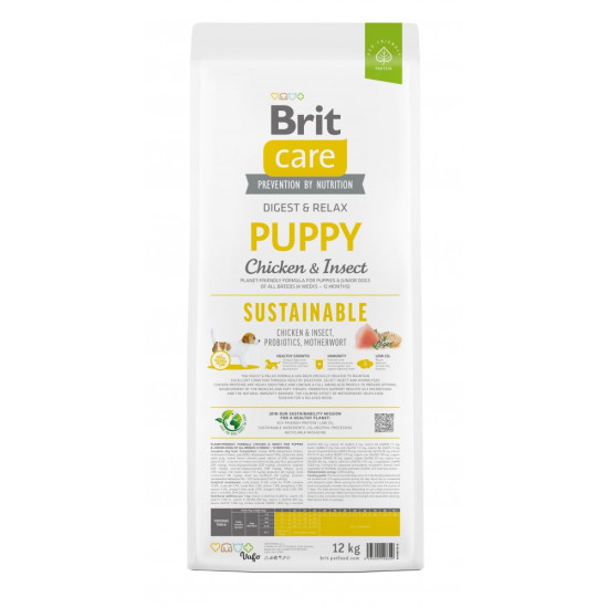 Корм сухий Brit Care Dog Sustainable Puppy для цуценят з куркою та комахами 12 кг