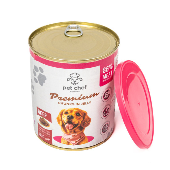 Вологий корм для собак Pet Chef шматочки в желе з яловичиною 800 г