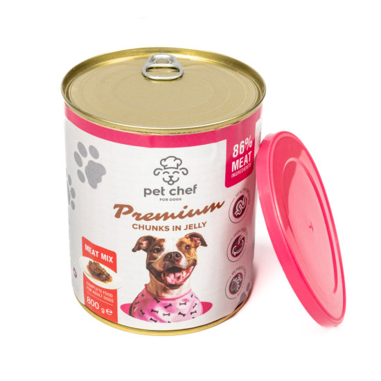 Вологий корм для собак Pet Chef шматочки в желе М ясний мікс 800 г