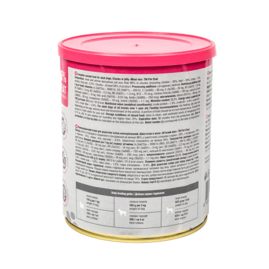 Вологий корм для собак Pet Chef шматочки в желе М ясний мікс 800 г