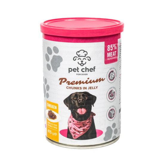 Вологий корм для собак Pet Chef шматочки в желе з куркою 415 г