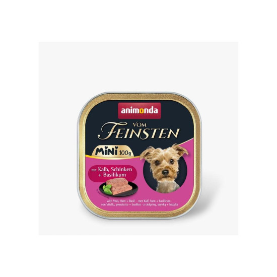 Корм вологий Animonda Vom Feinsten Mini для дорослих собак малих порід з телятиною, шинкою + базилік 100 г