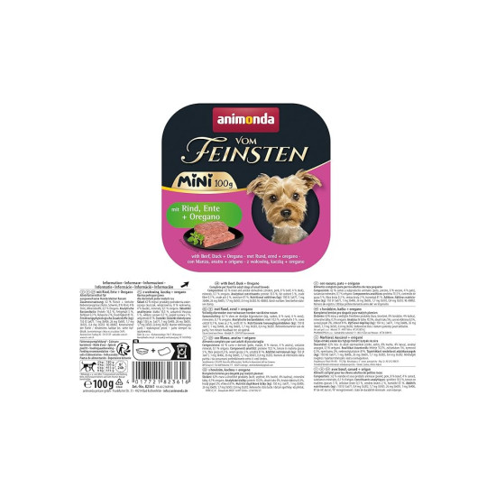 Корм вологий Animonda Vom Feinsten Mini для дорослих собак малих порід з яловичиною, качкою + орегано 100 г