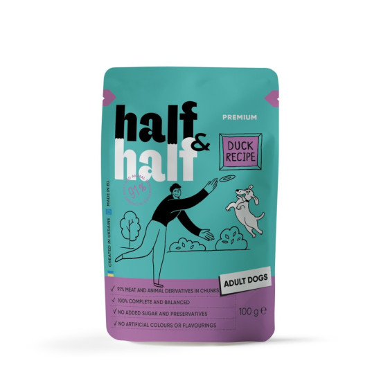 Корм вологий Half&Half Duck in Gravy for Adult Dogs шматочки качки в соусі для дорослих собак 100 г