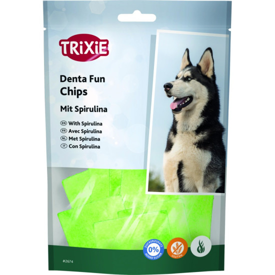 Ласощі Trixie Denta Fun Chewing Chips для собак пластинки для чищення зубів зі спіруліною 50 г