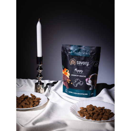 Хрусткі ласощі Savory Puppies Lamb and Sea Buckthorn для цуценят усіх порід для здорового росту з ягням та обліпихою 200 г