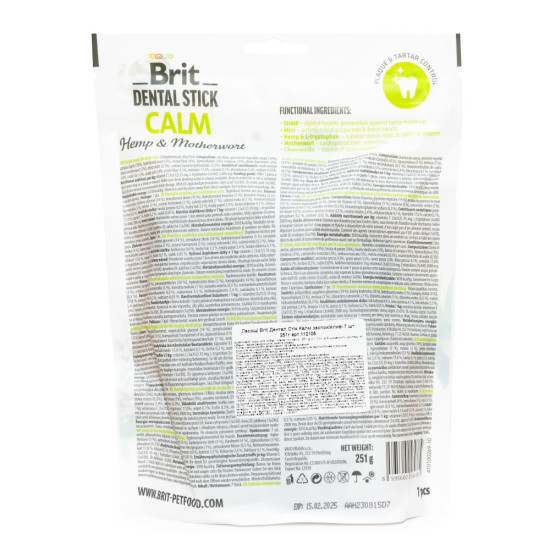 Ласощі Brit Dental Stick Calm для дорослих собак з коноплею та пустирником заспокійливі 7 шт 251 г