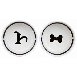 Миски Trixie для собак Eat on Feet подвійні на металевій підставці біла/чорна керамічні 2x250 мл/13 см