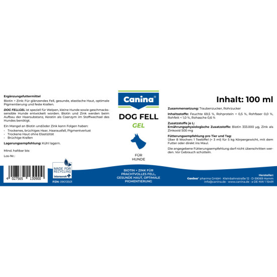Вітамінний комплекс Canina Dog Fell Gel для собак з проблемами шерсті Біотин і Цинк 100 мл