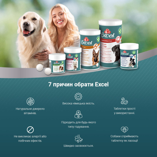 Вітаміни 8in1 Excel Brewers Yeast  для собак та котів  пивні дріжджі з часником для шкіри та шерсті 260 шт