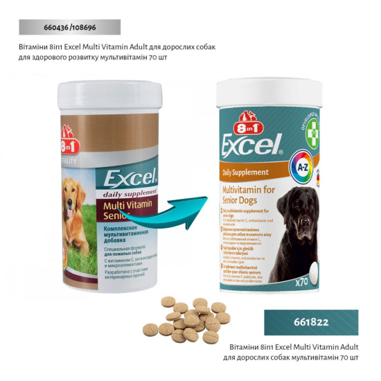 Вітаміни 8in1 Excel Multi Vitamin Senior для собак похилого віку мультивітамін 70 шт