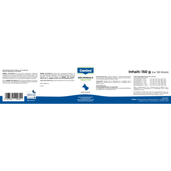 Мінеральний комплекс Canina Welpenkalk для цуценят та молодих собак 150 г 150 табл.