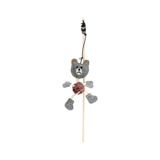 Іграшка для котів Hippie Pet Вудка з ведмедиком сіра 40 см (HIPCW2303010-1)