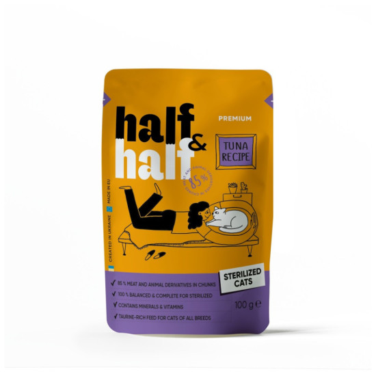 Вологий корм для кішок Half&Half для стерилізованих шматочки з тунцем у соусі 100 г (4820261920888)