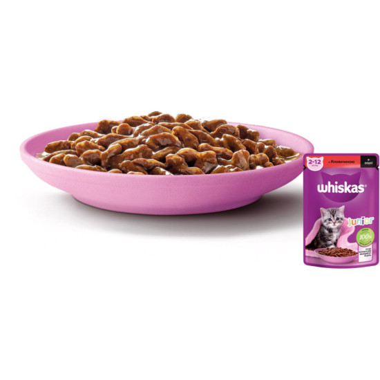 Вологий корм для кішок Whiskas Kitten Яловичина в соусі 85 г (5900951301957)