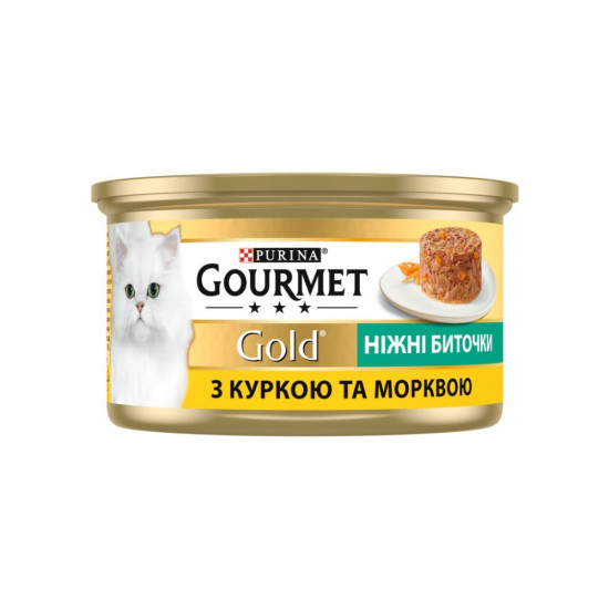 Вологий корм для кішок Purina Gourmet Gold. Ніжні биточки з куркою і морквою 85 г (7613035442207)