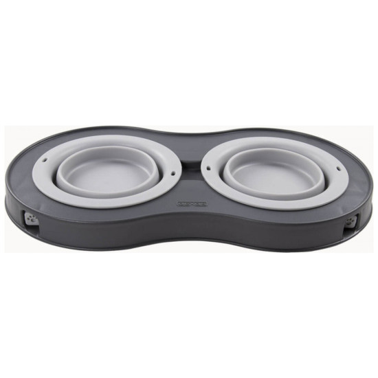 Посуд для собак Dexas Миска подвійна на складній підставці-велика 600 мл світло-сіра (0084297309039)