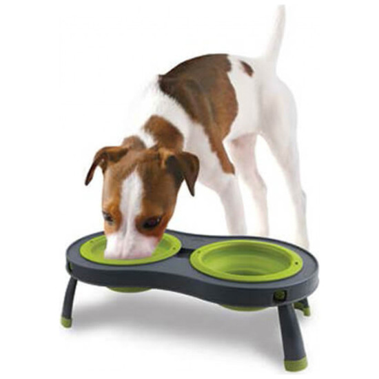 Посуд для собак Dexas Миска подвійна на складній підставці-велика 600 мл світло-сіра (0084297309039)