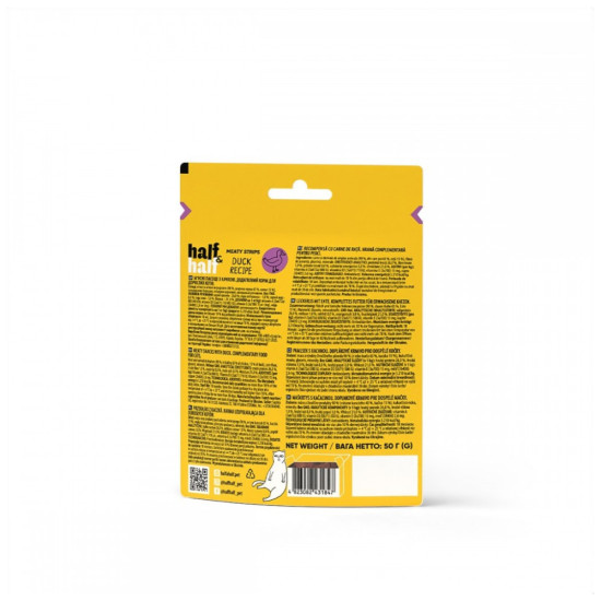 Ласощі для котів Half&Half у формі м'ясних смужечок з качкою 50 г (4823082431847)